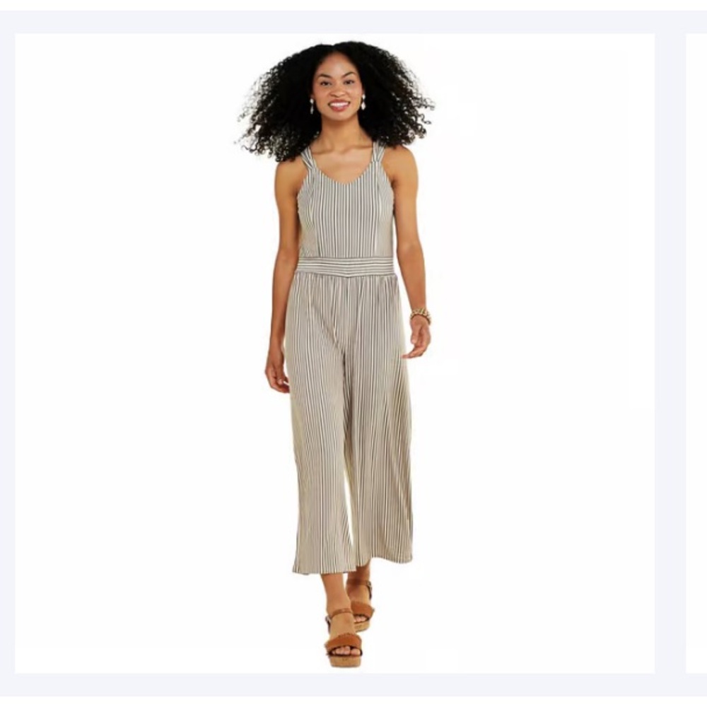 Emily Daniels Striped Jumpsuit in Cream and Black